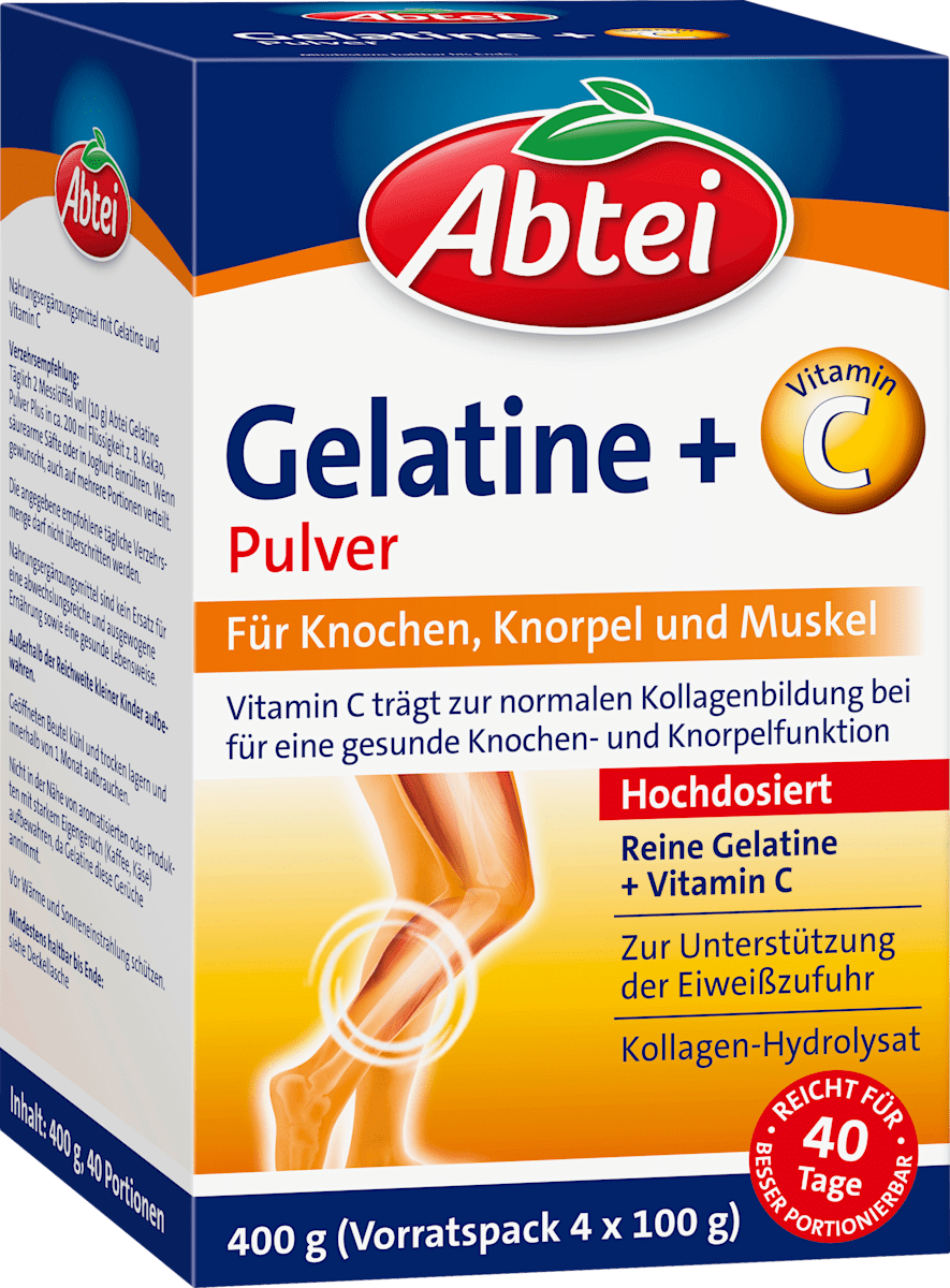 Abtei Gelatine Pulver + Vitamin C (40 Portionen), 400 g dauerhaft ...