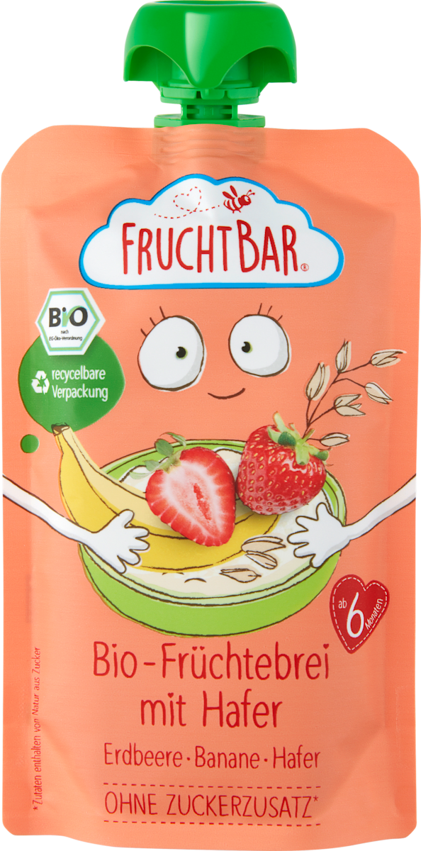 FruchtBar Quetschie Bio Früchte-Haferbrei Erdbeere, Banane und Hafer ab ...