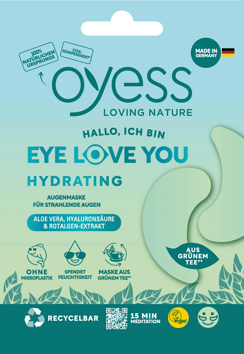 OYESS Loving Nature Maschera Per Occhi 'eye Love You' – Idratante Con Aloe Vera E Acido Ialuronico, 100% Naturale