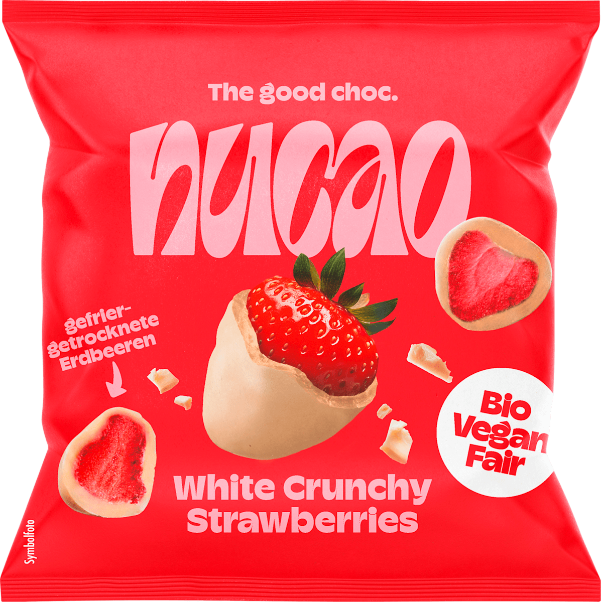 Trockenfrüchte, White Crunchy Strawberries, Erdbeeren mit Schokolade, 50 g