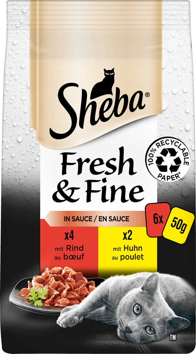 Sheba Nassfutter Katze Fresh & Fine mit Rind und Huhn in Sauce, 300 g ...