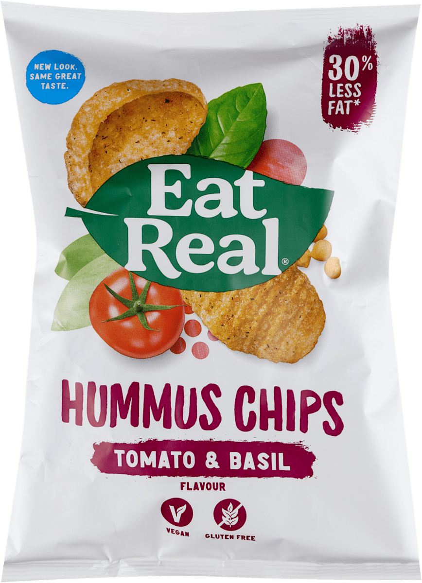 Eat Real HUMMUS čips - paradajz i bosiljak, 45 g | dm.rs