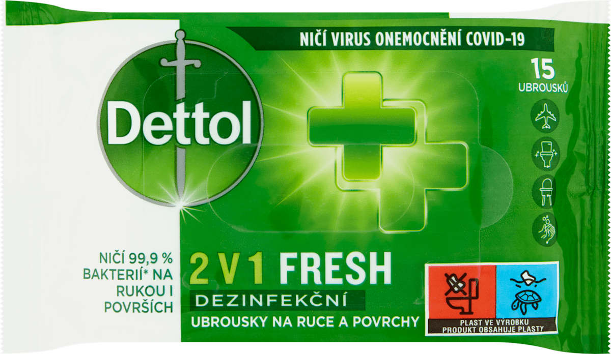 Dettol dezinfekční ubrousky 2 v 1 Fresh na ruce a povrchy, 15 ks | dm.cz