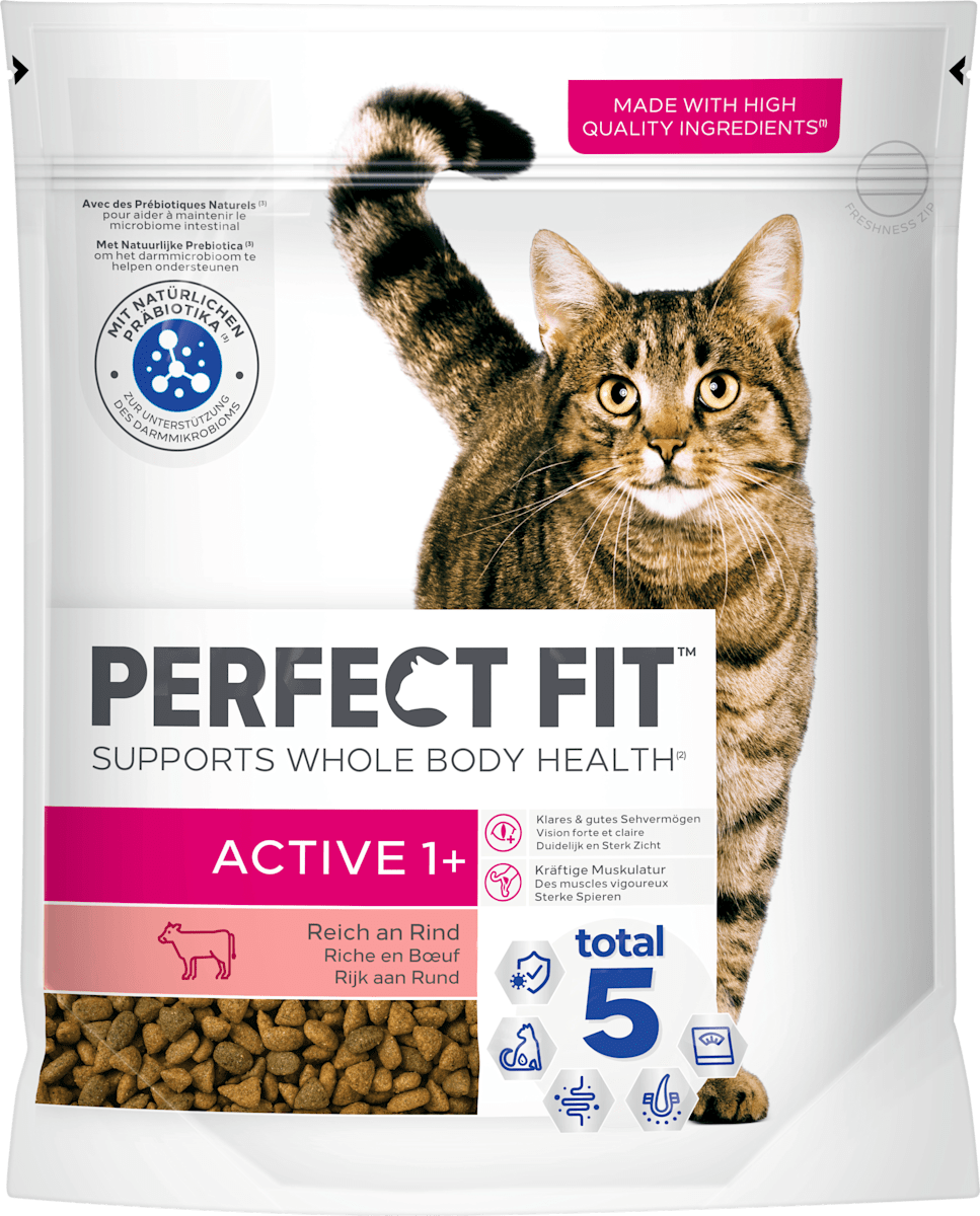 PERFECT FIT Trockenfutter Katze active 1+ mit Rind, Adult, 750 g ...