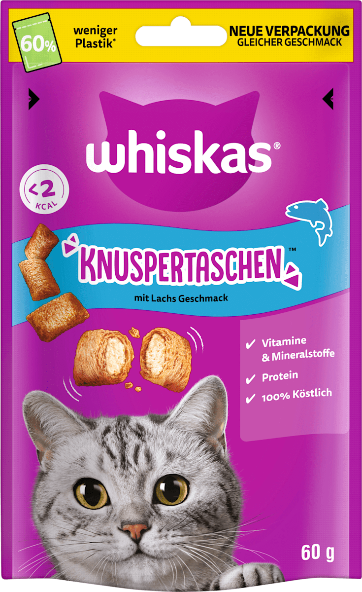 Whiskas Katzenleckerli Knuspertaschen mit Lachs, 60 g dauerhaft günstig ...