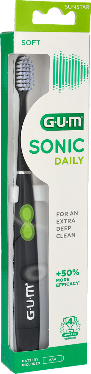 Звуковая зубная щётка GUM Sonic Daily, мягкая, на батарейках, чёрная — фото 3