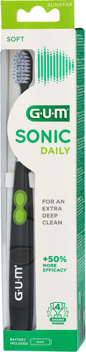 Звуковая зубная щётка GUM Sonic Daily, мягкая, на батарейках, чёрная