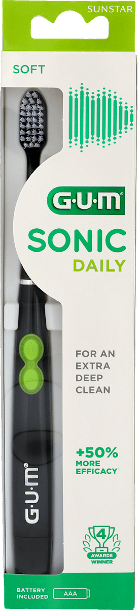 Звуковая зубная щётка GUM Sonic Daily, мягкая, на батарейках, чёрная — фото 2