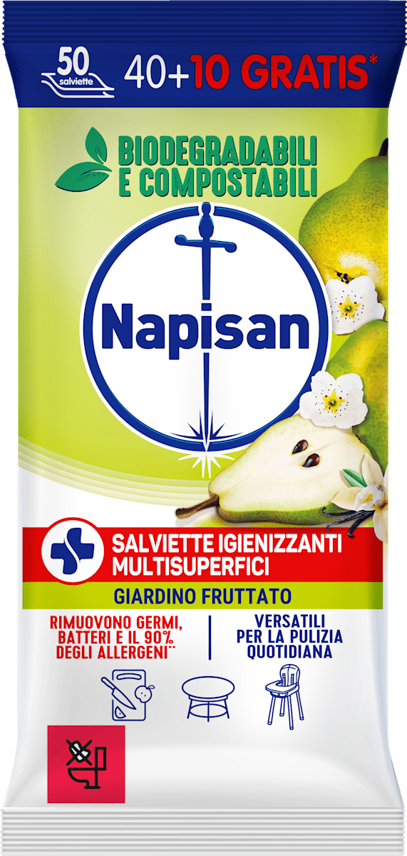Salviette Igienizzanti Napisan Multisuperfici | 8 Pacchi Da 50 | Biodegradabili E Compostabili | Fragranza Floreale - Foto 10