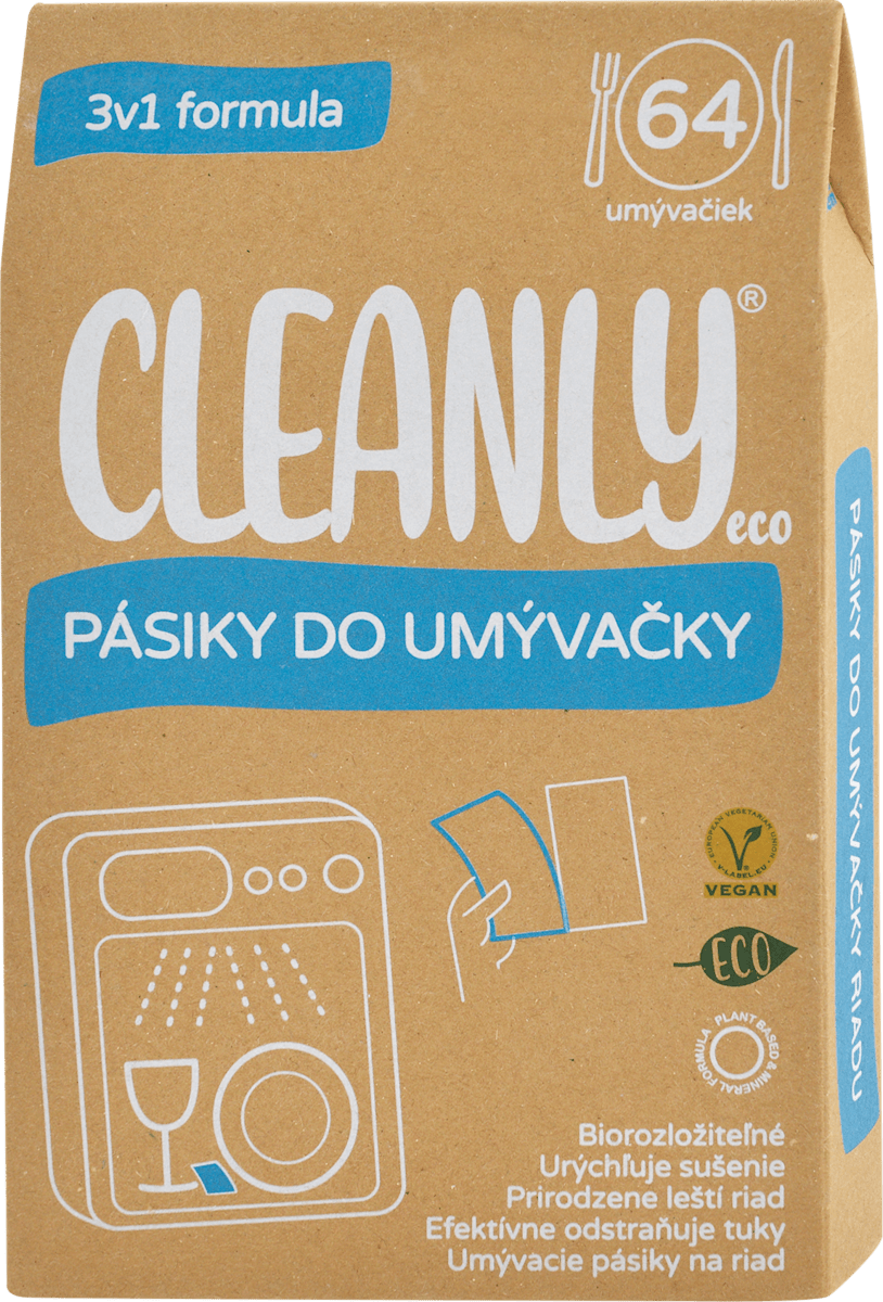 CLEANLY eco Pásiky do umývačky - 3v1 formula, 64 ks | mojadm.sk