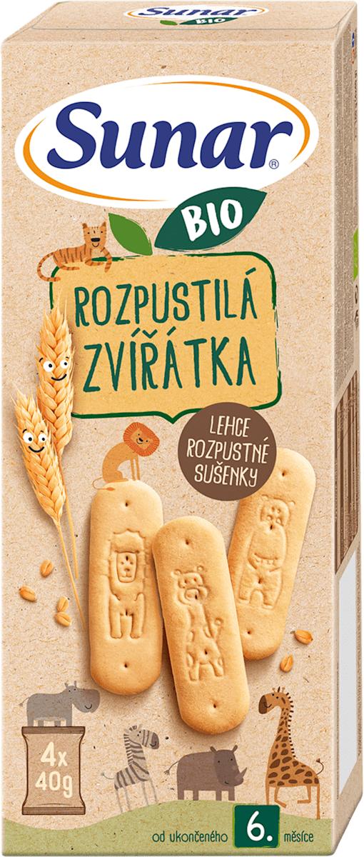 Sunar BIO sušenky Rozpustilá zvířátka 4 x 40 g, 160 g | dm.cz