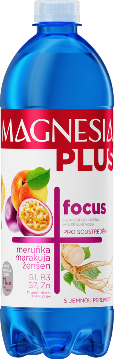Czech Republic product data sample: Plus minerální voda Focus meruňka, marakuja a ženšen, 700 ml