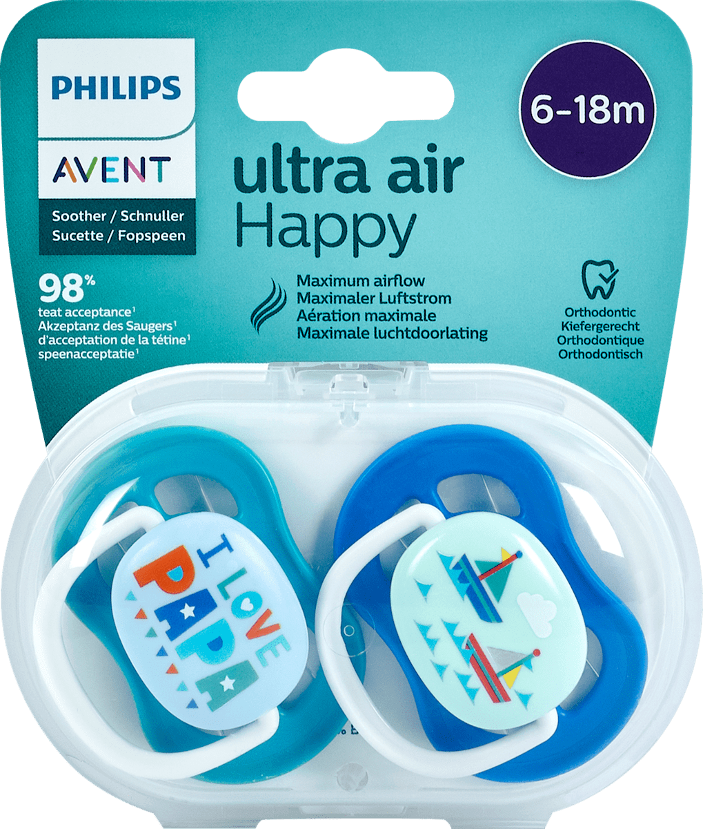 Philips Avent Ultra Air Day & Night Schnuller Set – 4 Stück, 6-18 Monate, Mit Sterilisationsbox