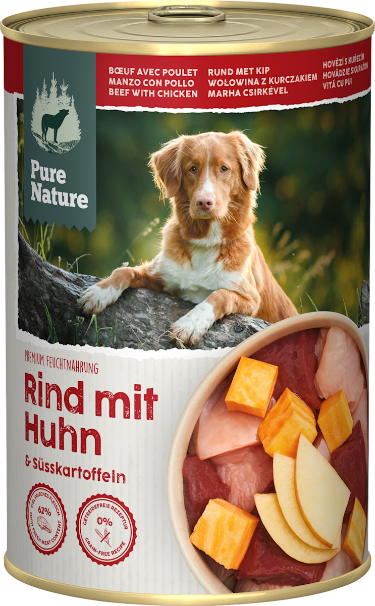 Pure Nature Nassfutter Hund Rind mit Huhn &amp; Süßkartoffeln, 400 g ...