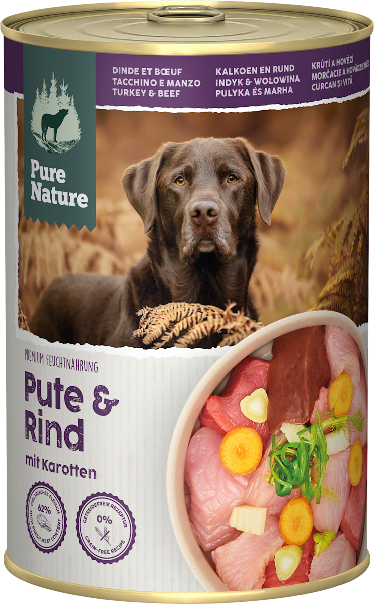Nassfutter Hund mit Pute, Rind & Karotten, 400 g