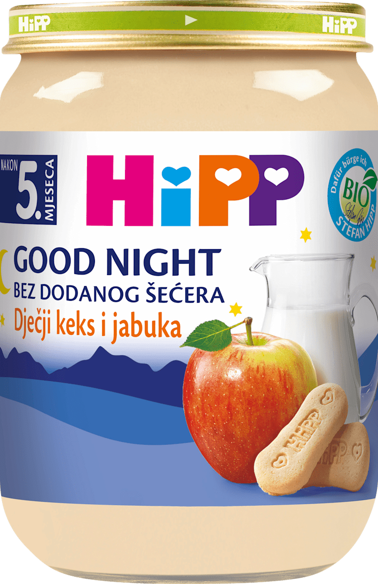 HiPP EKO Good Night mliječna kašica – keks i jabuka, 5 + mj., 190 g | dm.hr