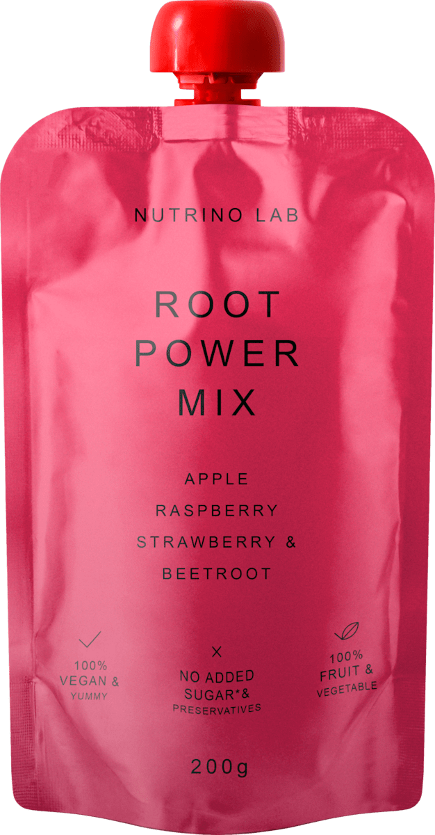 Nutrino Lab ROOT POWER MIX piure morcov, măr, zmeură, căpșună și