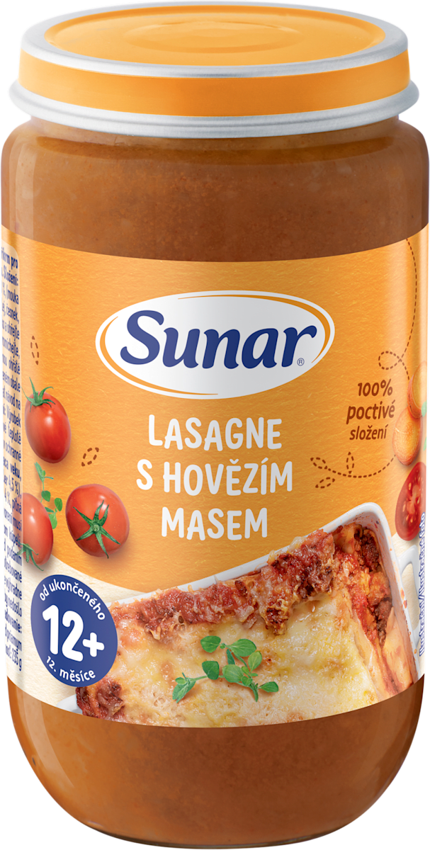 Sunar příkrm lasagne s hovězím masem 12m+, 235 g | dm.cz