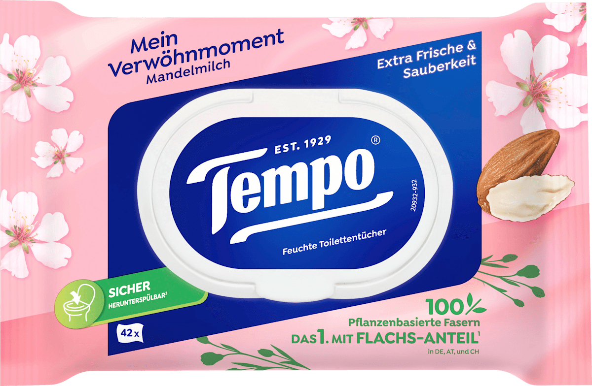 Tempo Feuchtes Toilettenpapier Mandelmilch & Panthenol, 42 St dauerhaft günstig online kaufen | dm.de