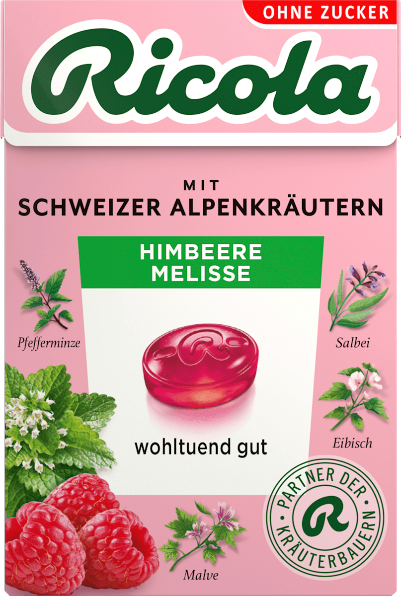 Ricola Bonbon, Himbeere Melisse, zuckerfrei, in der Taschenbox, 50 g ...