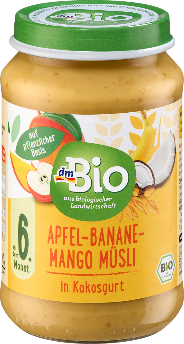 dmBio Frucht &amp; Getreide Apfel, Banane, Mango Müsli in Kokos, ab dem 6 ...