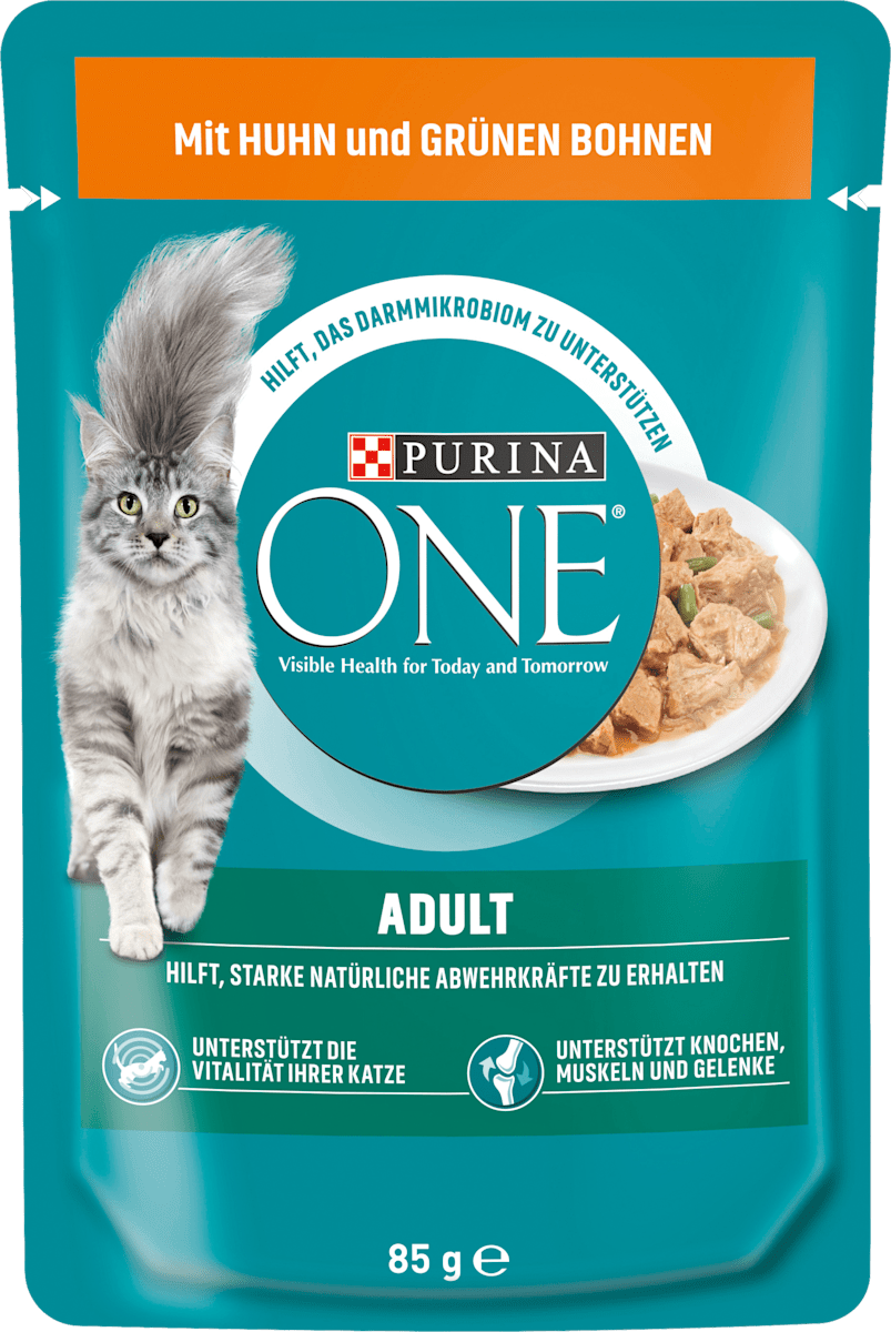 PURINA ONE Nassfutter Katze mit Huhn & grünen Bohnen in Soße, 85 g ...