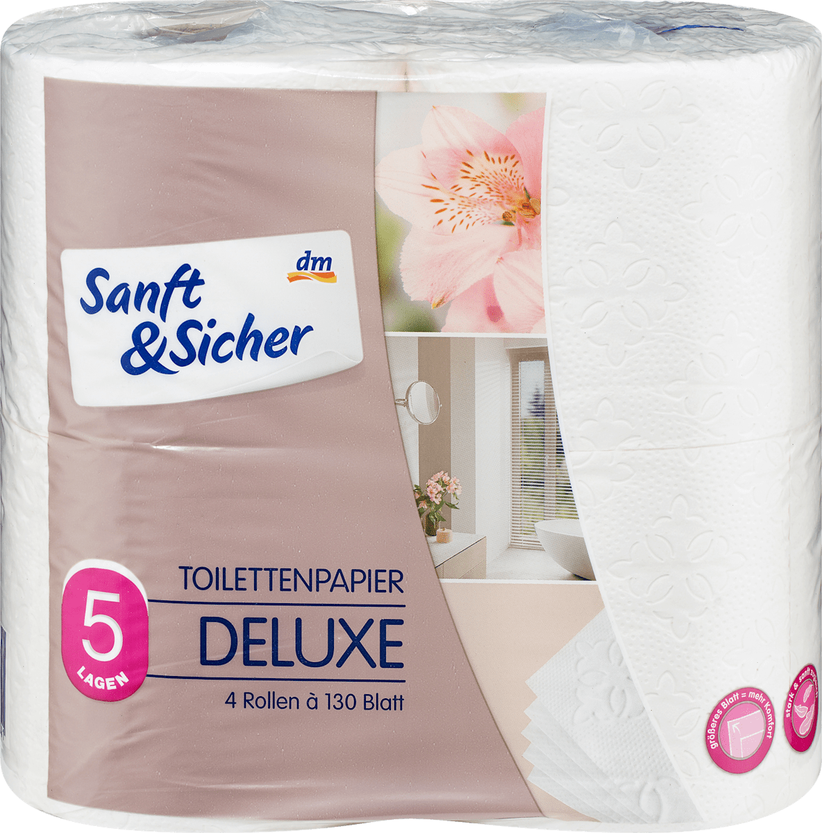 Sanft&Sicher Toilettenpapier Deluxe 5-lagig (4x130 Blatt), 4 St ...