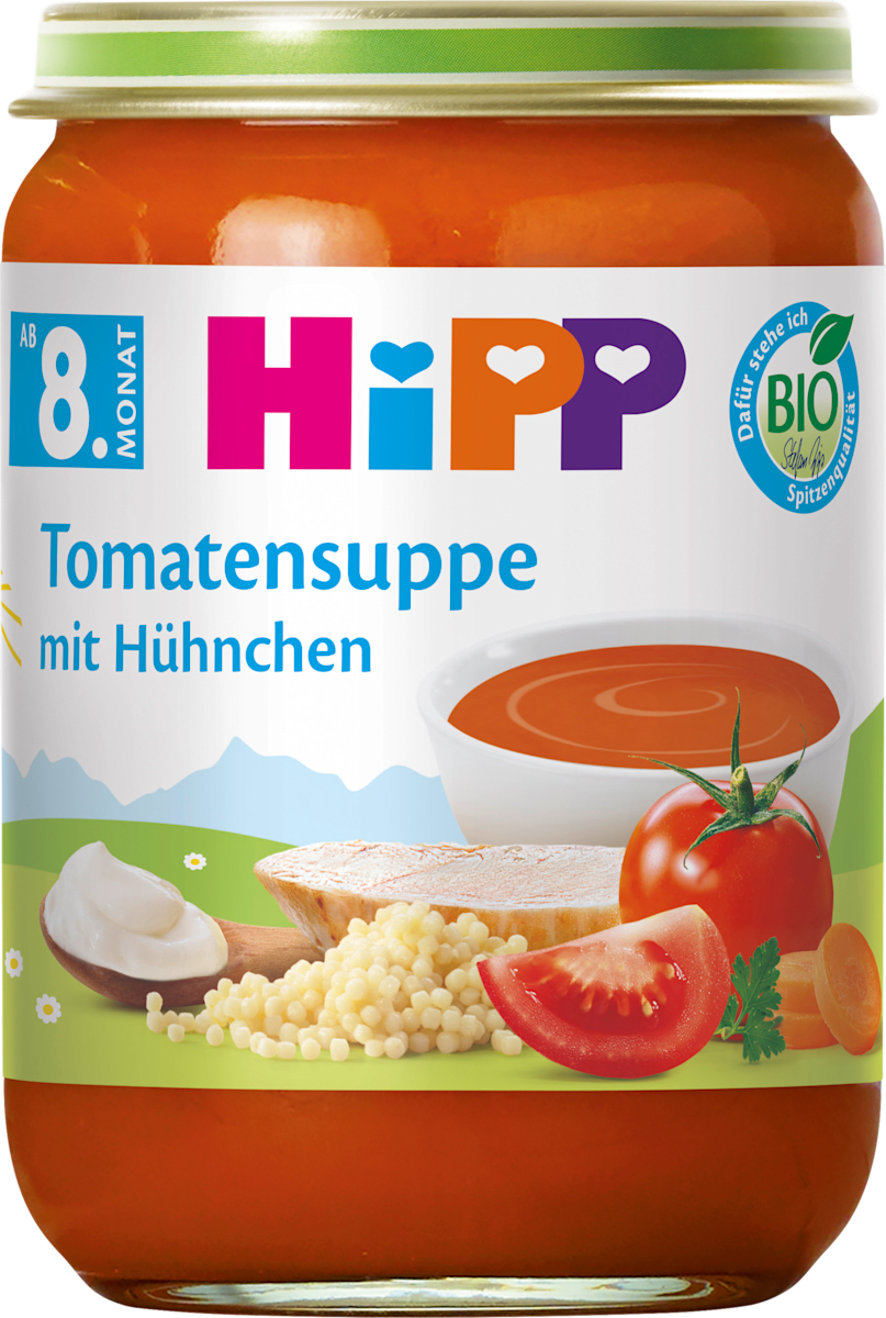 HiPP Menü Tomatensuppe mit Hühnchen ab dem 8. Monat, 190 g dauerhaft ...
