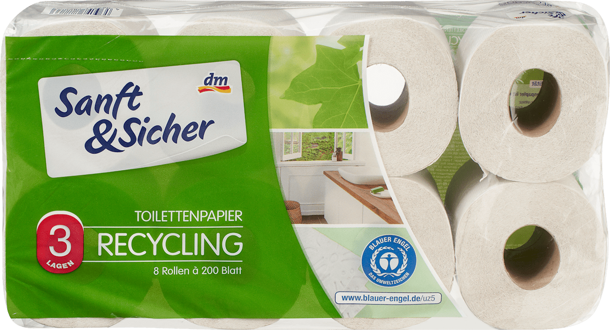 Sanft&Sicher Toilettenpapier Recycling 3-lagig (8x200 Blatt), 8 St ...