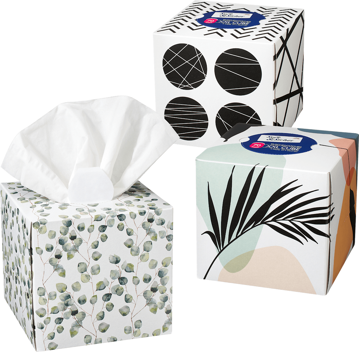 Soft&Sicher Taschentücher Box XXL Cube 4-lagig sortiert, 70 St