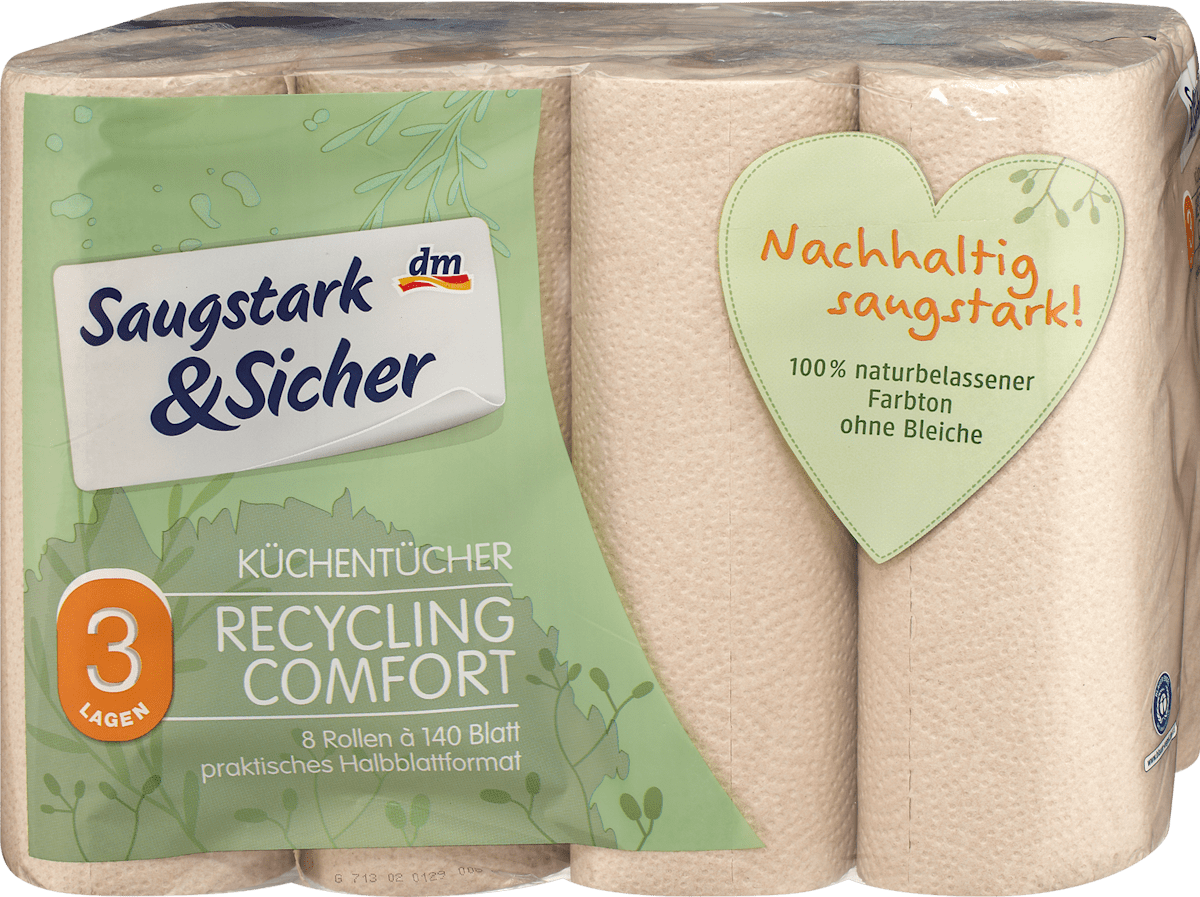 Saugstark&Sicher Kchenrolle Halbblatt Recycling 3-lagig, 8 St | dm.at
