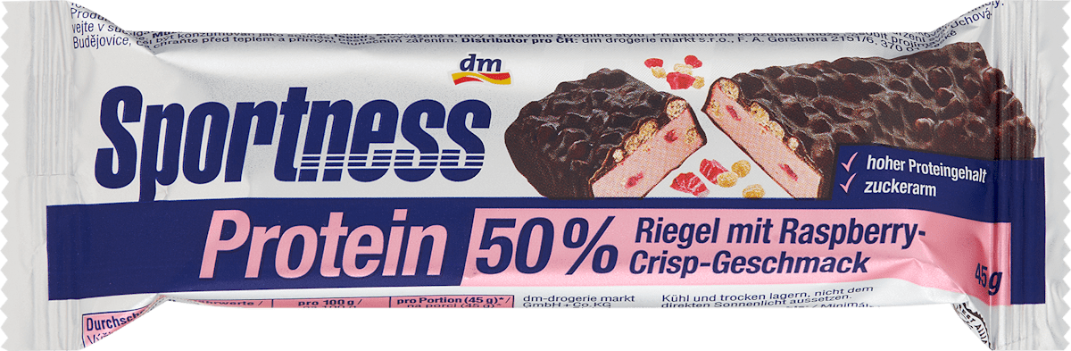 Sportness Proteinriegel 50%, Raspberry Crisp Geschmack, 45 g dauerhaft ...