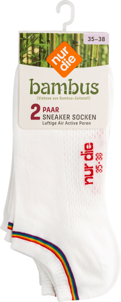 Bambus Sneaker Socken wei mit Regenbogenrand, Gr. 35-38 (2 Paar), 4 St