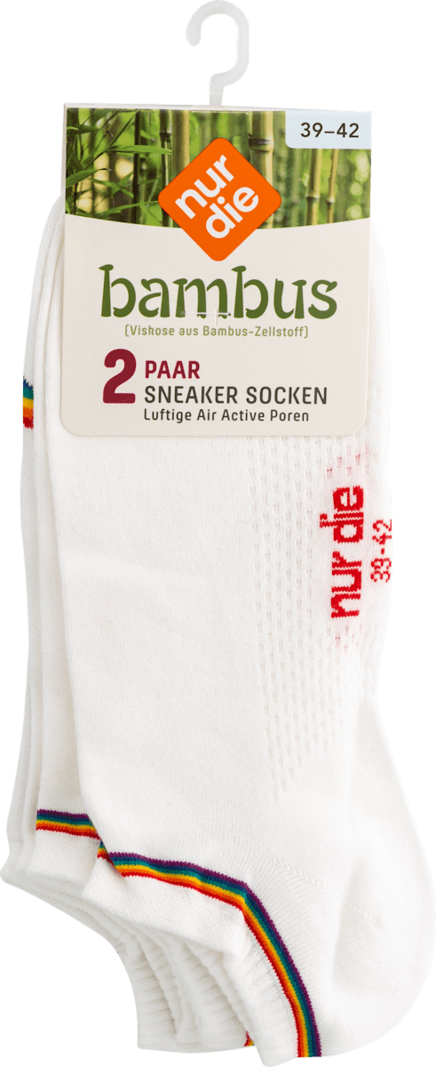 nur die Bambus Sneaker Socken wei mit Regenbogenrand, Gr. 39-42 (2 Paar),  4 St | dm.at