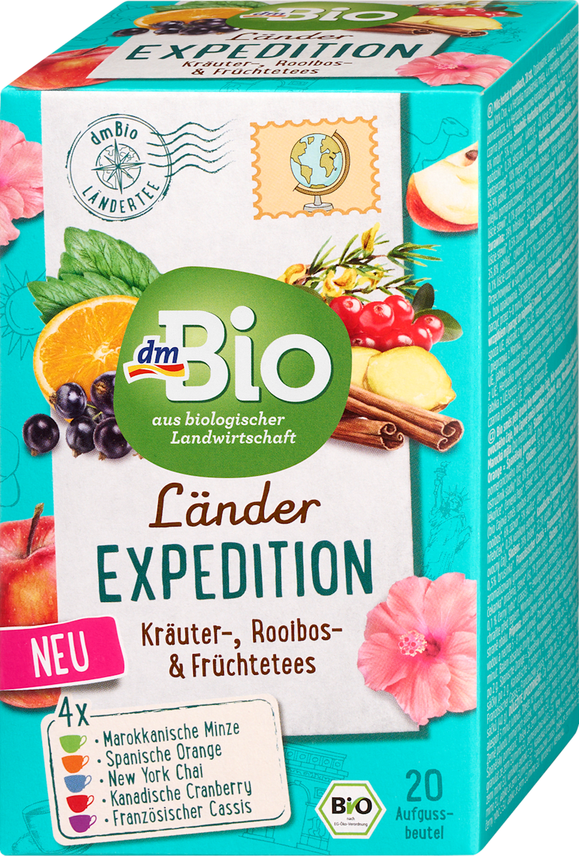 dmBio Tee Set, Länder Expedition 5 Sorten (20 Beutel), 40 g dauerhaft ...