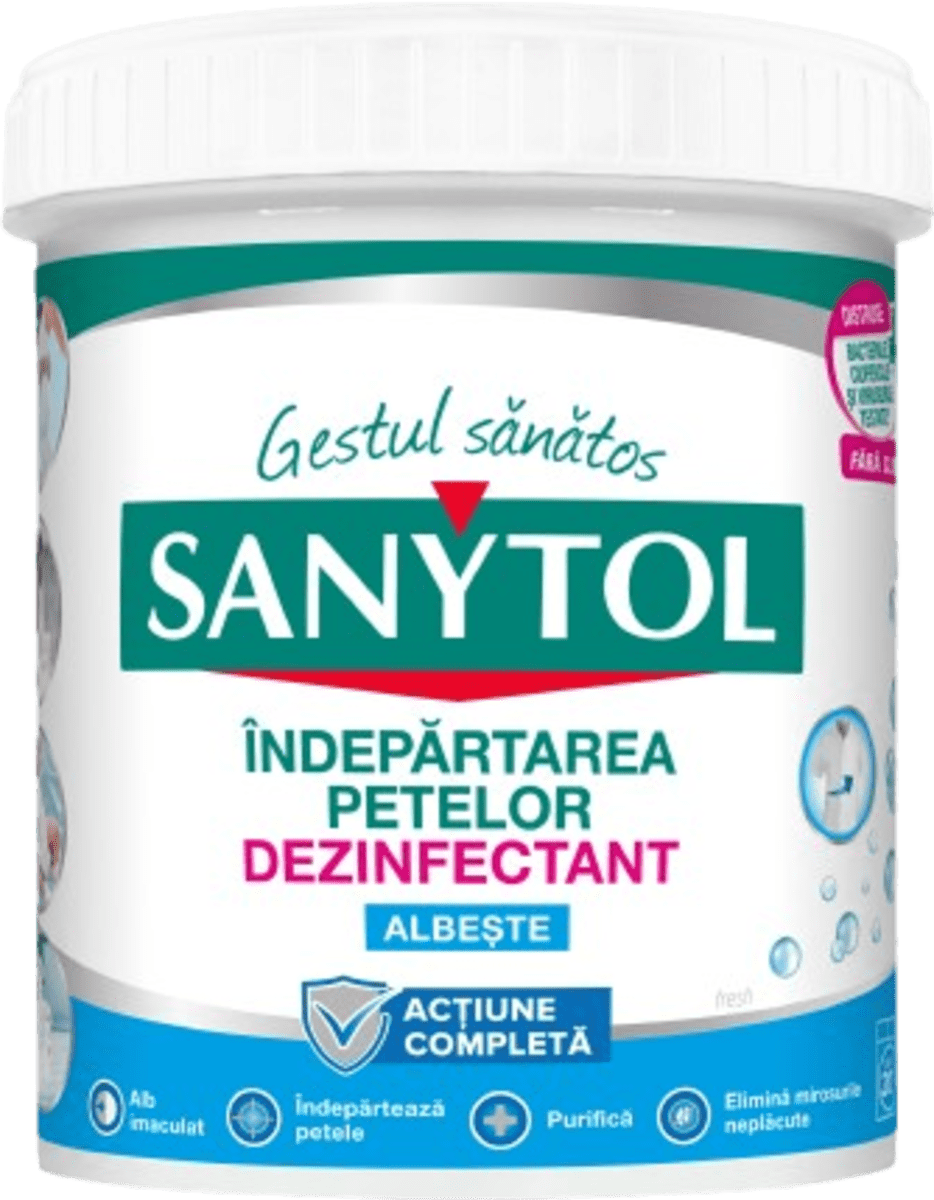 SANYTOL Pudră dezinfectantă pentru rufe albe, 450 g | dm.ro