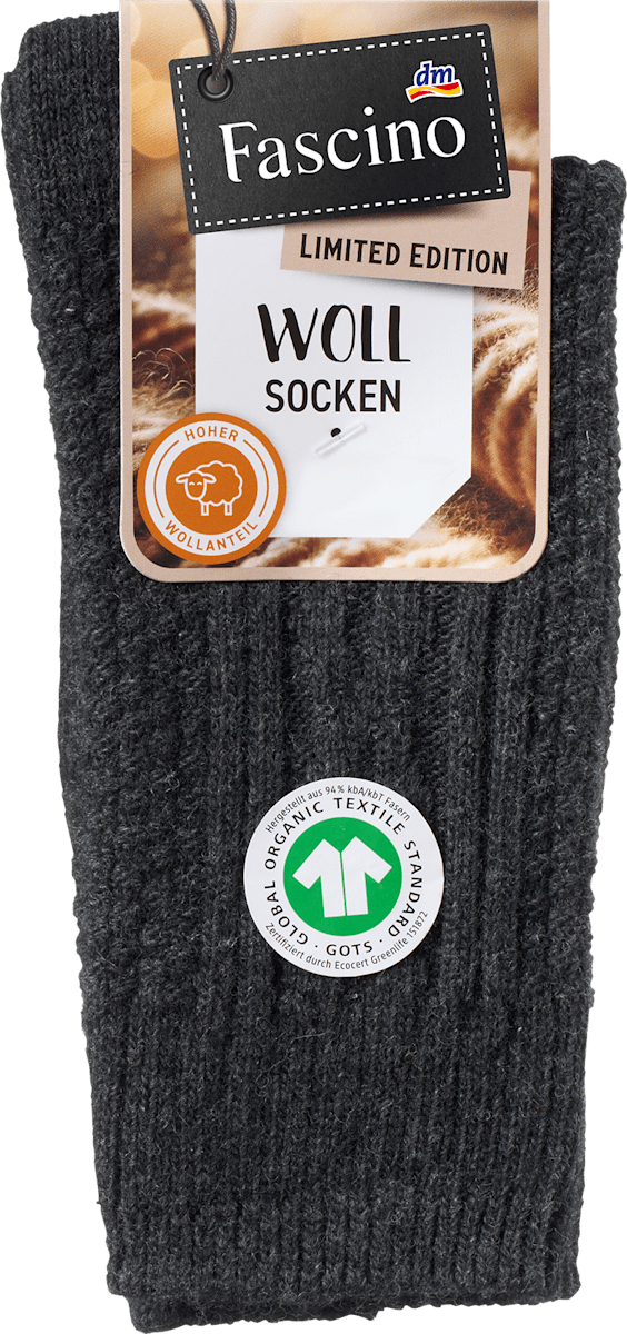 Fascino Socken mit Zopf-Muster und Wolle grau Gr. 39-42, 1 St dauerhaft ...