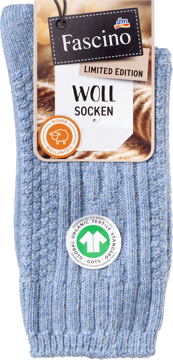 Fascino Socken mit Zopf-Muster und Wolle blau Gr. 39-42, 1 St dauerhaft ...