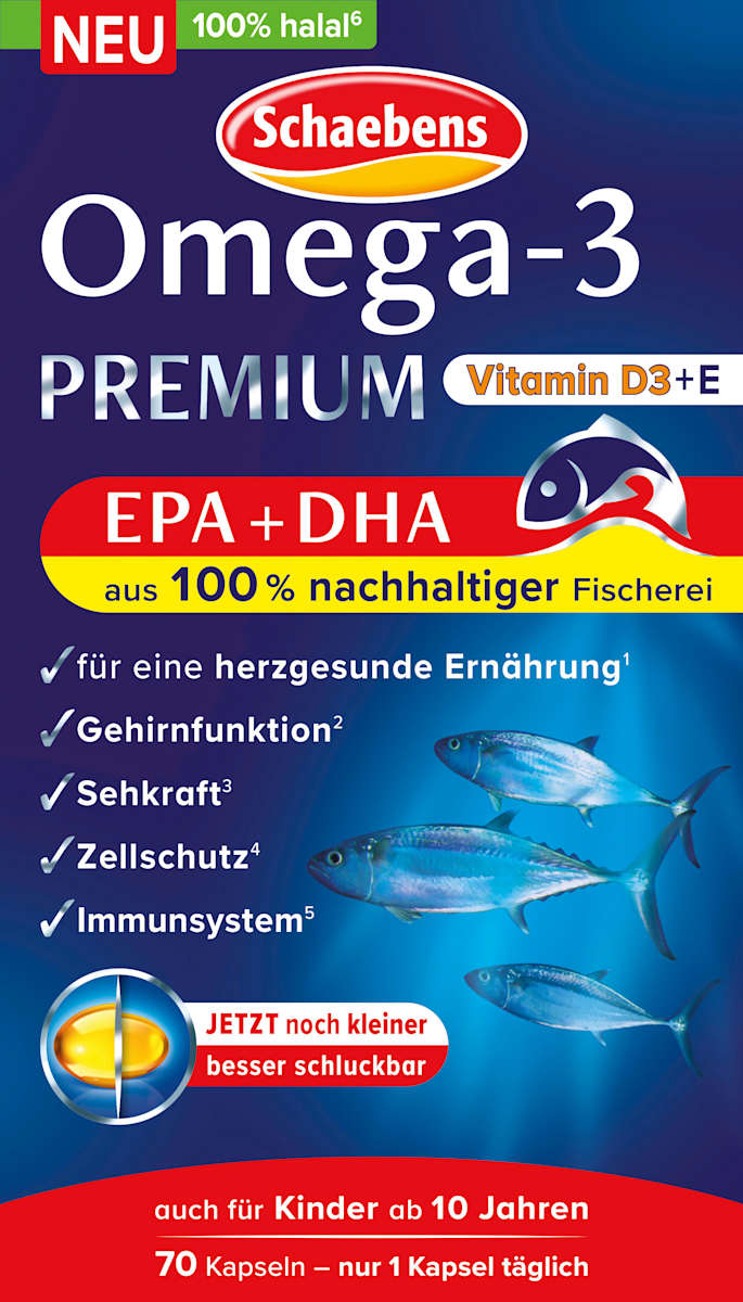 Schaebens Omega-3 Premium Fischöl Kapseln 70 St, 40 g dauerhaft