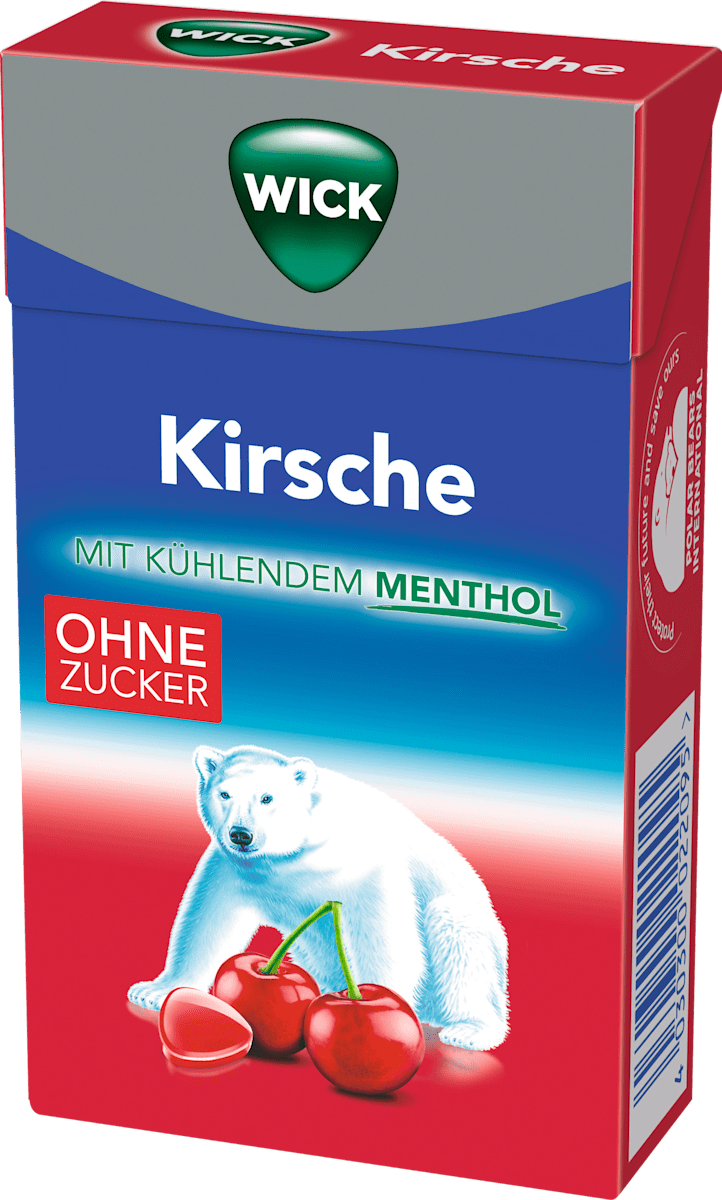 WICK Bonbon, Kirsche mit Menthol, zuckerfei, in der Taschenbox, 46 g ...