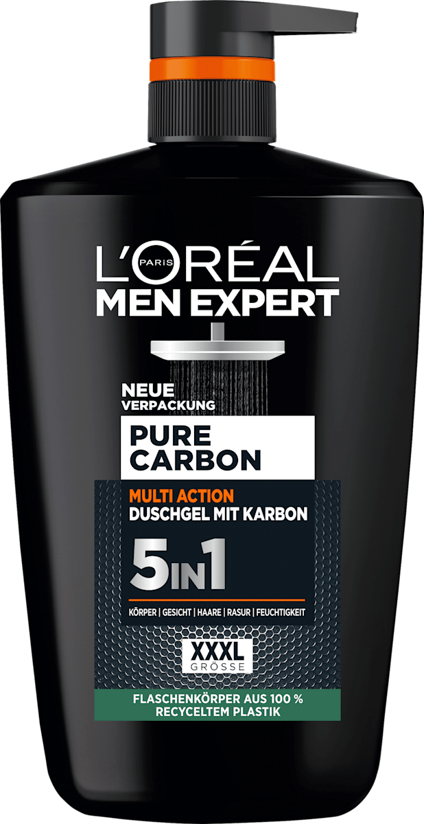 L'Oréal Paris Men Expert Total Clean Duschgel – 5-in-1 Mit Holzkohle – 2x 300 Ml, Für Körper, Gesicht, Haare & Rasur