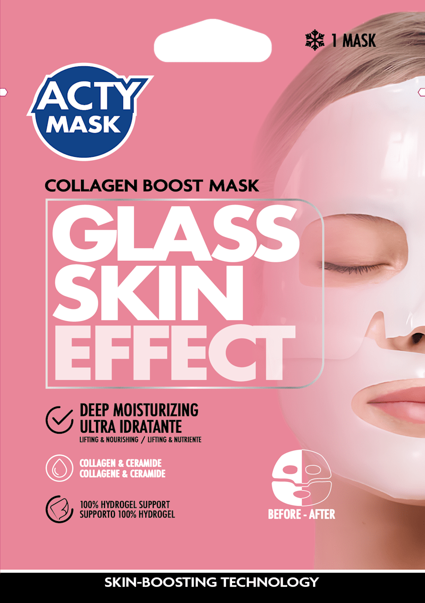 ACTY MASK Maschera viso Hydrogel Glass Skin al collagene, 1 pz