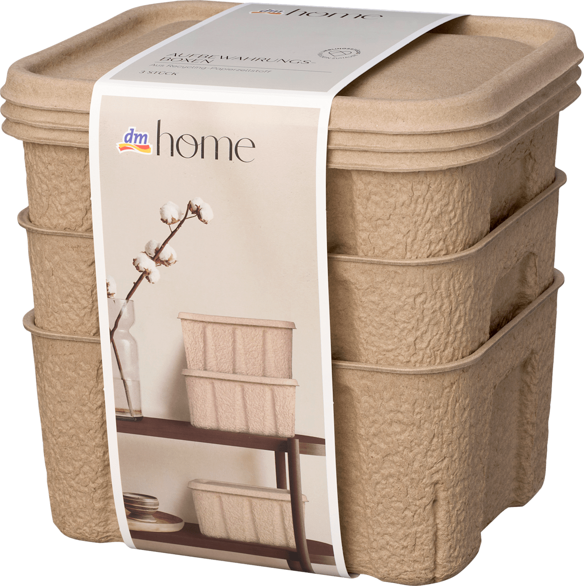 Aufbewahrungsbox-Set aus Pappe, natur, 3 St