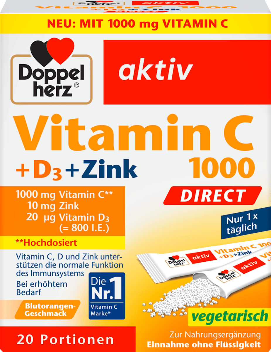 Doppelherz Aktiv Vitamina C 1000 + D3 + Zinc DIRECT, 20 buc | dm.ro
