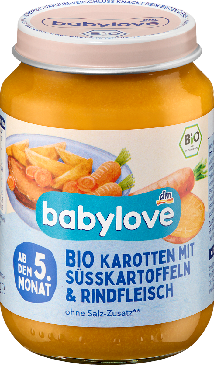 babylove Menü Karotten mit Süßkartoffeln und Rind ab dem 5. Monat, 190 ...