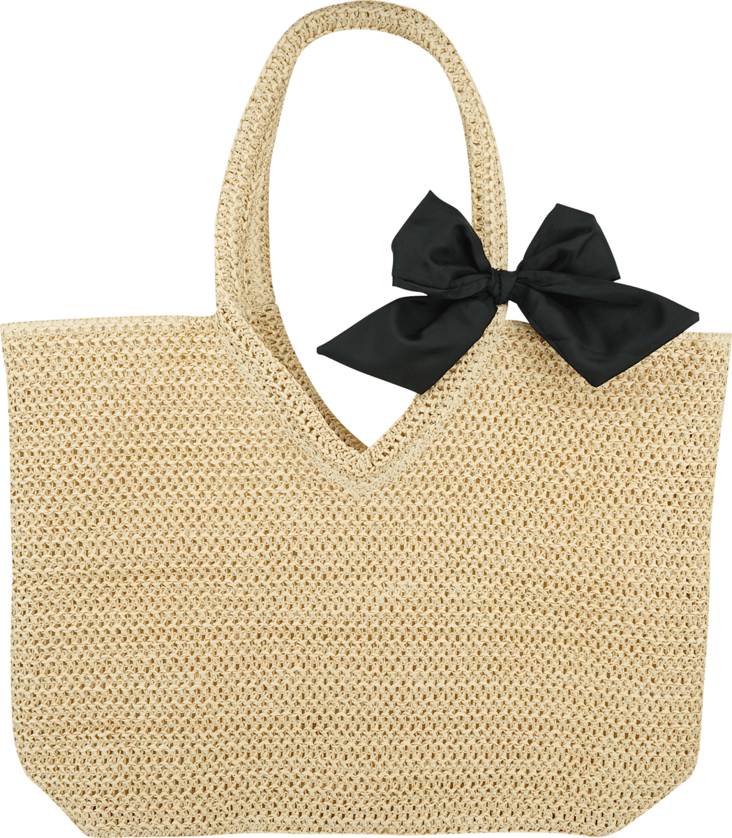 Shopper, Strohoptik, Schleife, schwarz, 1 St