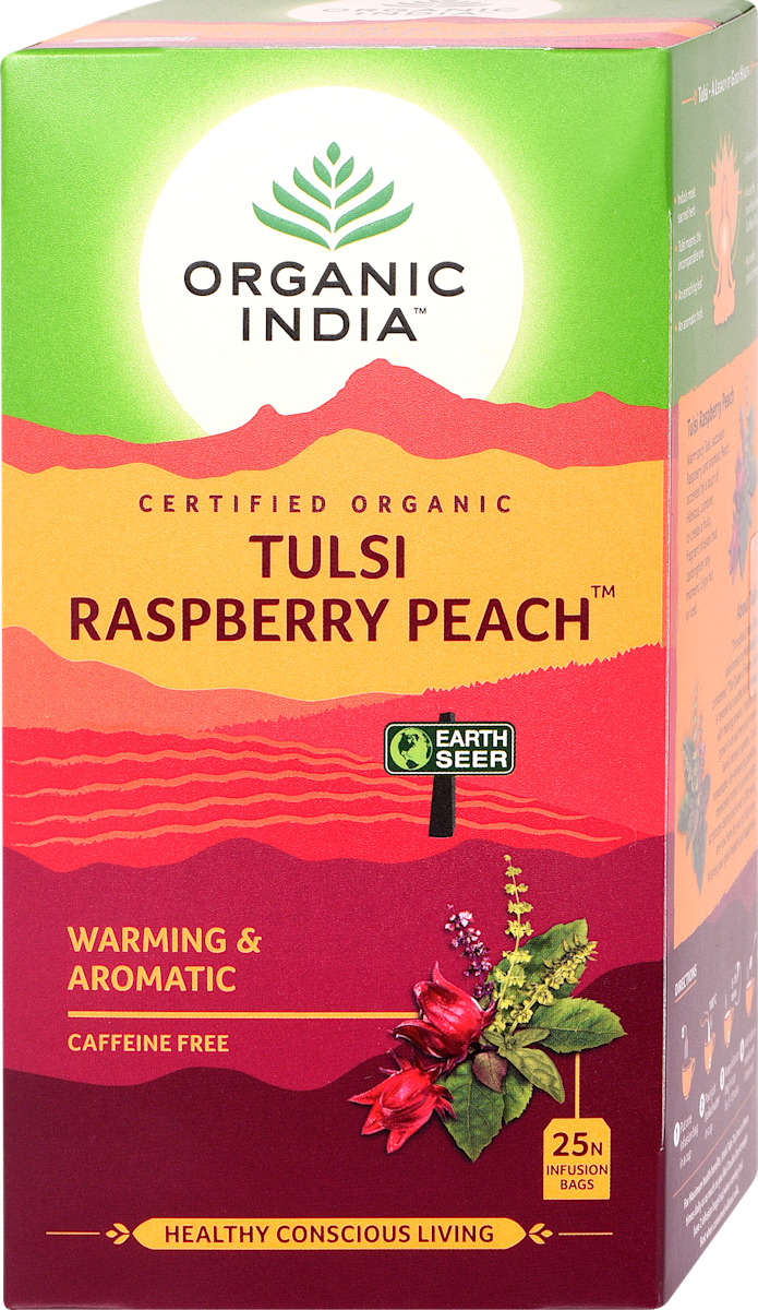 ORGANIC INDIA Bio tea, Tulsi Raspberry Peach, málna-őszibarack, 25 ...