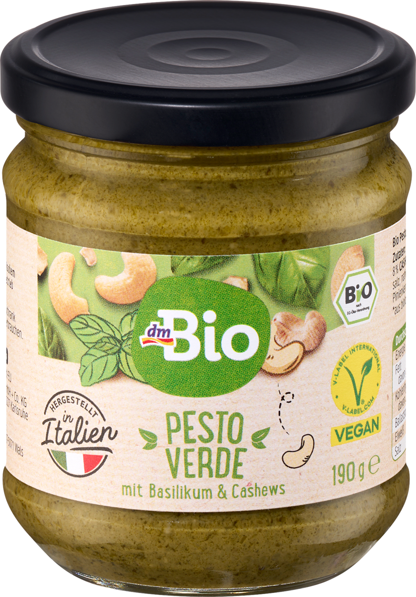 dmBio Pesto, Verde mit Basilikum & Cashews, vegan, 190 g dauerhaft ...