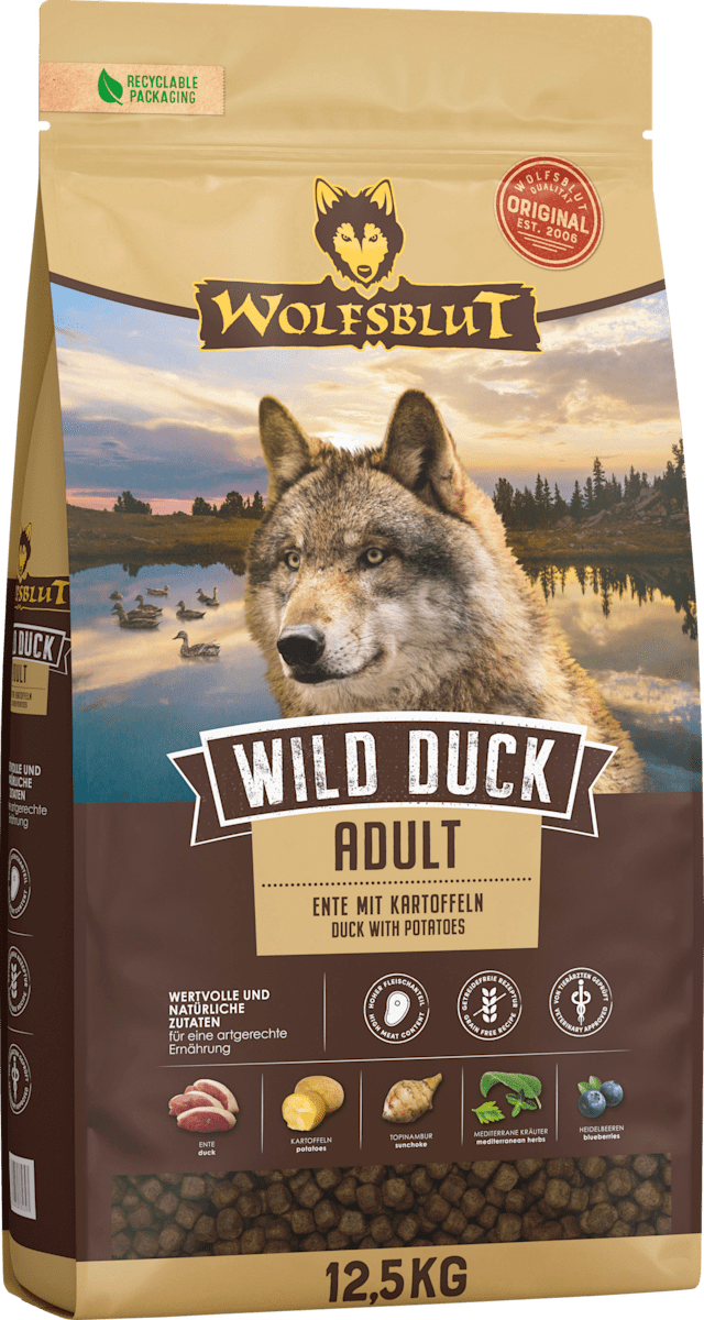 Wolfsblut Trockenfutter Hund mit Ente & Kartoffel, wild duck, Adult, 12,5  kg dauerhaft gnstig online kaufen | dm.de