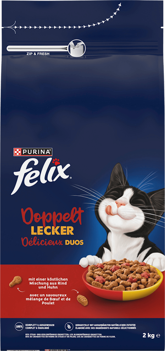 Felix Trockenfutter Katze mit Rind, doppelt lecker - delicieux duos, 2 ...
